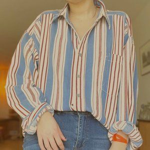 Vintage White/Blue/Red Striped Long Sleeve Shirt